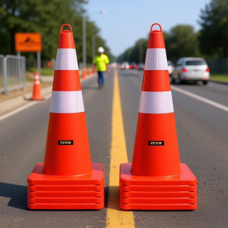 28 In Orange Traffic Cones With Reflective Collars Weighted Base