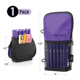 Mr. Pen- Cute Pencil Case Pouch, Sit & Lay Mesh-View Design, Black & Purple, Interior Pocket & 2 Elastic Binder Loops, Standing Pencil Case for Girls and Boys