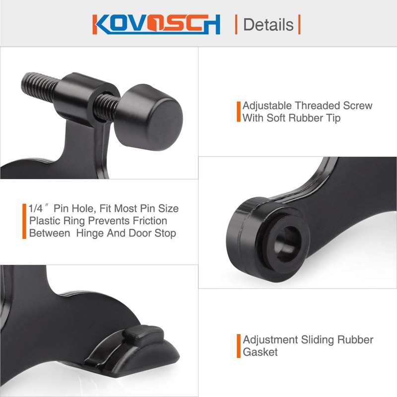 KOVOSCH 10 Pack Hinge Pin Door Stopper Black - Adjustable