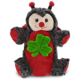 DolliBu Red Ladybug Hand Puppet Stuffed Animal with Green Plush Shamrock and Name Personalization, St Patricks Day Stuffed Animal Ladybug, Cute Good Luck St Patricks Day Toys for Kids, Baby - 8 Inch
