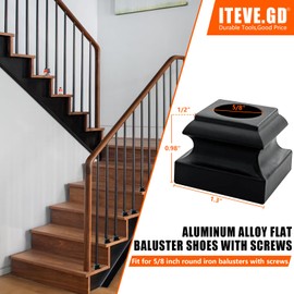 ITEVE.GD - 10 zapatos de balaustre de hierro forjado, zapatos planos de aluminio para interiores de escaleras con tornillos para balaustres redondos de 5/8 pulgadas, zapatos de eje de escalera de
