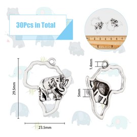 DICOSMETIC 30Pcs Africa Map Charms Frame Map of Africa with Cuved Elephant Charms Tibetan Alloy Pendants Antique Silver Country Map Animal Charms for Jewelry Making, Hole: 1.4mm