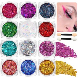 Gel de Purpurina para Cuerpo y Rostro, 12 Colores Brillo Lentejuelas Sirena, Maquillaje en Gel con Purpurina para Labios, Cabello, Ojos, Maquillaje...