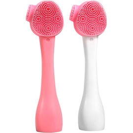 Cepillo Limpiador Facial Exfoliante, Limpieza Profunda para Depurar Poros, Desmaquillaje. Para Todos Los Tipos de Piel (ROSA CON BLANCO)
