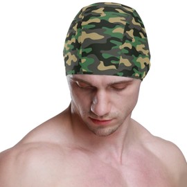 Dallonan Swimming Cap Camouflage Textured Abstract Jungle Camo Adult Swim Cap Polyester