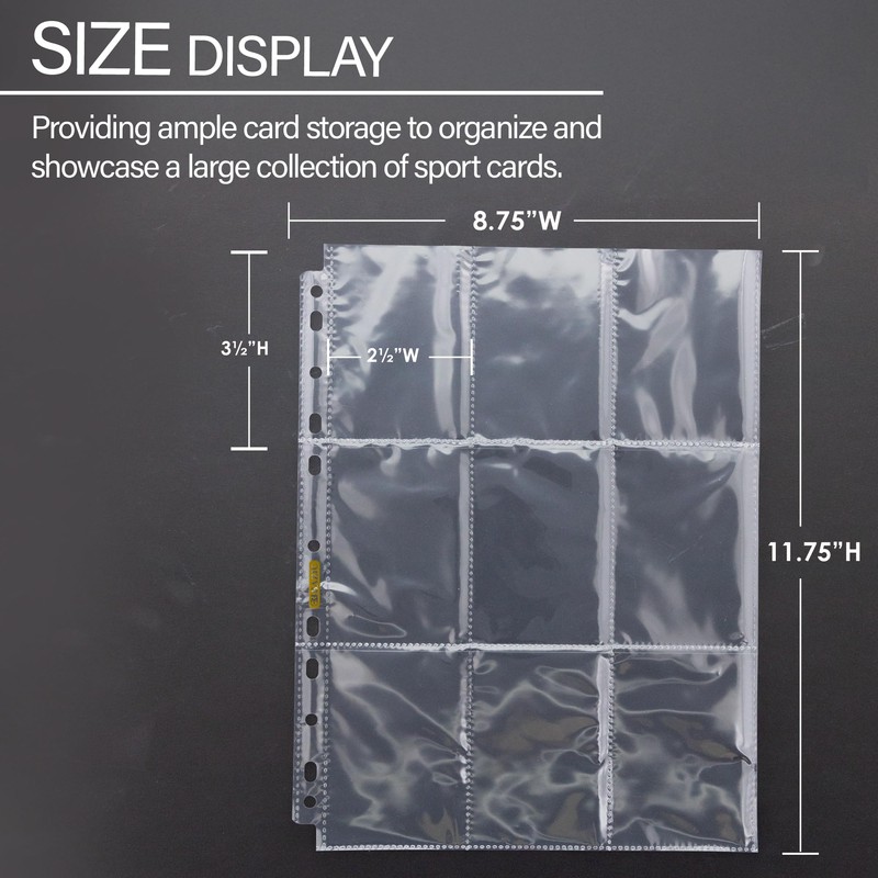 BAZIC Products Sports Card Holder Protector Sheet, 9 Pockets Plastic