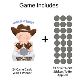 What's In My Diaper Baby Shower Scratch Off Game | Cowboy | 24 Cards - 1 Winner | Baby Shower Games | Baby Shower Door Prizes | Baby Shower Decorations Neutral | Diaper Party | Dirty Diaper Game
