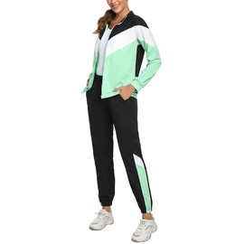 Marvmys Women Tracksuit Set Long Sleeve Stripe Zip Up Sweatshirt Drawstring Baggy Jogger Pant Loungewear Set Joggings Suit Sport Yoga Gym Workout Outfit Full Tracksuit B-Green L