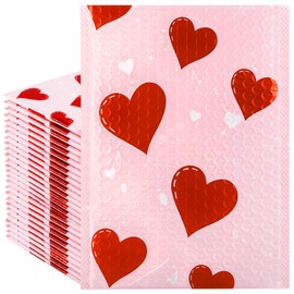 Enjamyo 50 Pcs Bubble Mailers 6 x 9 Inch,Valentine Bubble Mailers,Red Heart Poly Padded Envelopes,Waterproof Self Sealing Padded Mailing Envelopes for Small Business Boutique Packaging Jewelry Makeup