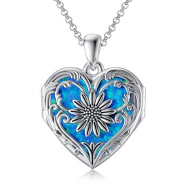 SOULMEET - Collar con medallón de corazón de girasol que tiene capacidad para 3/4/5 imágenes, plata de ley You are My Sinshine - Collar con medallón expandible para mantener a los miembros de la