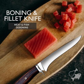 WARIVO 12.5-Inch Fillet Knife with Sheath, High Carbon Steel Sharp Boning Knife for Fish, Ergonomic Rosewood Handle, Deboning Knife for Meat Cutting, Trimming, Filleting, Kitchen and Outdoor