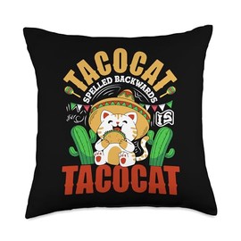 Funny Cinco De Mayo Shirt Men Women Mexican Gifts Cute Cinco De Mayo Tacocat Spelled Backwards is Taco Cat Throw Pillow, 18x18, Multicolor