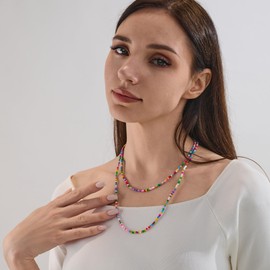 MURNA KARE Colorful Beaded Necklaces for Women - Boho Rice Beaded Long Layered Necklace, Colorful Bead Chain Jewelry Gifts | Anthropologie Jewelry for Women