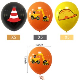 POPOYU 15Pcs Digger Balloons,Construction Party Latex Balloons,12 inch Black Yellow Orange Digger Balloons Tractor Balloons for Kids Blippi Construction Party Decoration,Birthday Party Supplies