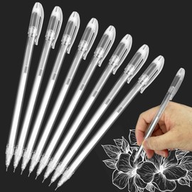 Uoww Gel Pens White Pack of 8 White Pen 0.6 mm Tip Acrylic Pens Marker Pens White Highlight Sketching Pens for Black Paper Scrapping Book Guest Book Art Design Drawing