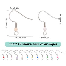 SUNNYCLUE 1 Box 240 Pieces 12 Colours Stainless Steel Earring Hooks Fish Hooks Earring Wires Bulk & 250 Pieces Open Jump Rings French Ear Hooks Silver Ear Hooks for Jewellery Making Earrings