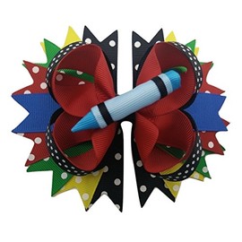 NEW "CRAYON" Girls Ribbon Hairbow 5 Inch Hair Bow Clip Sculpture Back To School Clippie Boutique Kindergarten 1st 2nd 3rd 4th 5th Grade Grosgrain Ribbon