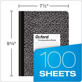 Oxford Composition Notebooks, School Supplies, Notebooks for School, College Ruled Paper, 9-3/4 x 7-1/2 Inches, School Comp Book, Black Marble Covers, 100 Lined Sheets, 12 per Pack (63796)