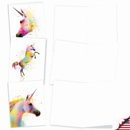 The Best Card Company Assorted Watercolor Animal Blank Greeting Card Box Set - Incl. 10 Unique Notecards Designs + Envelopes, Thank You, Invitations, More - Funky Rainbow Unicorns AM6748OCB-B1x10