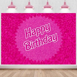 Sensfun Glitter Hot Pink Birthday Backdrop Princess Girl Birthday Party Decorations Shinning Square Squins Wall Photography Background for Girls Sweet 16 18th Women 20th 30th Birthday Banner 5x3ft