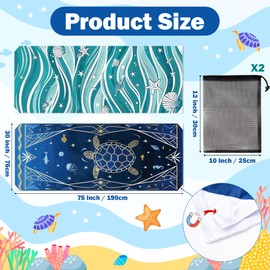 ARefugen 2 Pack Magnetic Beach Towel - 74.8"x30" Turtle Wave Sand Free Quick Dry Microfiber Towel with Built-in Magnets Lightweight for Beach Chair Car Door Pool Travel Camping Yoga with Storage Bag