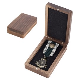AHANDMAKER Single Medal Display Storage Box Wood Coin Display Case with Velvet Inside Wood Gift Box for Medal, Brooch Pin, Commemorative Coin Collectors, Camel
