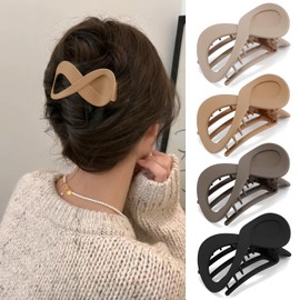 Atoden Flat Hair Clips for Women 4Pcs French Concord Hair Clips for Thin Hair 3.4'' Lay Down Flat Hair Claw Clips for Medium Thick Hair Matte Jaw Clips Neutral Hair Clamps Barrettes Hair Accessories