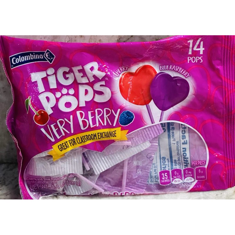 Tiger Colombina Tiger Pops Very Berry 14 Pops 4.5oz-Great For