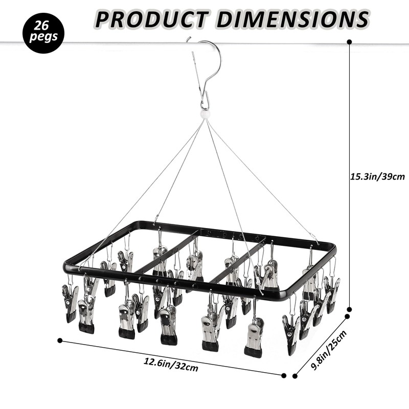AnnZhao Windproof Sock Dryer Hanger, 26 Pegs Aluminum Hanging Clothes