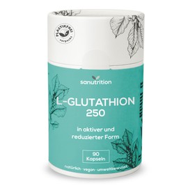 L-Glutathion reduziert | 250 mg pro Kapsel | 90 Kapseln | in aktiver Form | aus Fermentation | 98% Reinheit | gute Bioverfügbarkeit und Verträglichkeit | vegan | Papierverpackung
