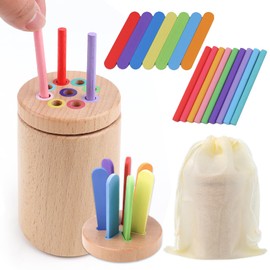 Mooshy Montessori Toy for 1 Year Old, Two Wooden Lids Colours, Sorting Game, Learning Wooden Toy for 1 2 3 Years Boys and Girls Gift
