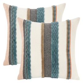 Tosleo Set of 2 Chenille Cushion Covers, 45 x 45 cm, Cotton Blend, Sofa Cushion Covers, Stripes, Decorative Cushion, Boho Decorative Cushion Covers for Sofa, Living Room, Bedroom, Outdoor Cushion