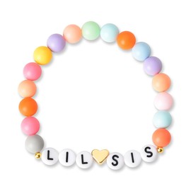 Sister Christmas Birthday Gifts for Women Girls Lil Sis Bracelet Gift for Daughter Grandddaughter Niece Letter Bead Bracelets for Sisters Teens Girl Little Sisters Announcement Bracelet Gifts