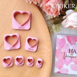 Keoker Heart Clay Cutter, Valentines Polymer Clay Cutters for Earrings Making, Heart Shape Polymer Clay Cutter, 7 Size Polymer Clay Cutters Hearts.