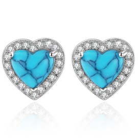 Turquoise Earrings 925 Sterling Silver Heart Turquoise Stud Earrings for Sensitive Ears Turquoise Earrings Gemstone Jewellery Gift for Woman