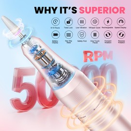 FLORAVIC 50000 RPM Nail Drill Professional, Rechargeable Cordless Electric Nail Kit with Bits & Anti-Slip Back Pad, Portable for Acrylic/Gel Removal & Faster Shaping, Manicure & Pedicure, Home/Salon