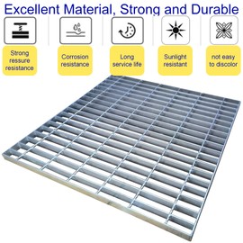 MOSINSBO Galvanized Steel Drain Grate, 28x28 Outdoor Drain Cover, B Class Sewer Grate, Durable Heavy Duty Channel Grate, Sliver Square Drainage Grate for Driveway, Concrete, Yard (27.6x27.6)