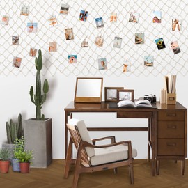 ecooe Decorative Net Photo Hanging Wall Decoration DIY Creative Picture Frame Collage Photo Wall, Size XL Fishing Net with 60 Wooden Pegs and 10 Traceless Nails Photo Hanging (120 cm x 150 cm)