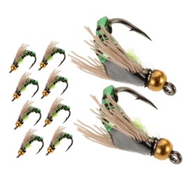 CORHAD 10pcs High-Realism Bionic Fishing Hooks for Bass and Trout Sturdy Freshwater Lures 3D Eyes Topwater Prop Bait for Multi-Species Fishing