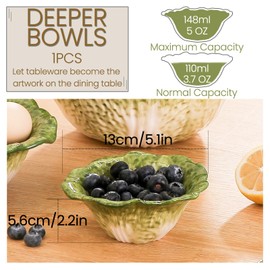 KXZ 5 oz Ceramic Dipping Bowl, Green Cabbage Shape Small Bowls, Porcelain Mini Baking Cups Oven Safe for Personal Ice cream, Soy Sauce, Dipping Dish, Cheese, Snack, Yogurt, Ketchup, BBQ
