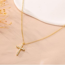 RIXERKOC 18K Gold Plated Paved Cubic Zirconia Crown Cross Pendant Necklace, Cross Chain with Crown for Valentine's Day, Mother's Day, Christening Gifts, One size, Stainless Steel, Cubic Zirconia