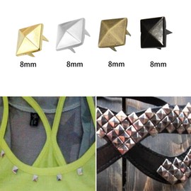 100Pcs Square Rivets 8mm Pyramid Punk Studs Spike Rivets for Leathercrafts DIY Projects Bags Belt, Gun Black