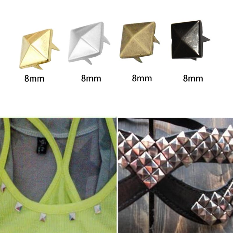 100Pcs Square Rivets 8mm Pyramid Punk Studs Spike Rivets for