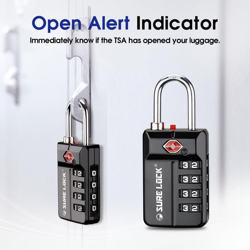 SURE LOCK TSA Approved 4-Digit Resettable Combination Luggage Locks with