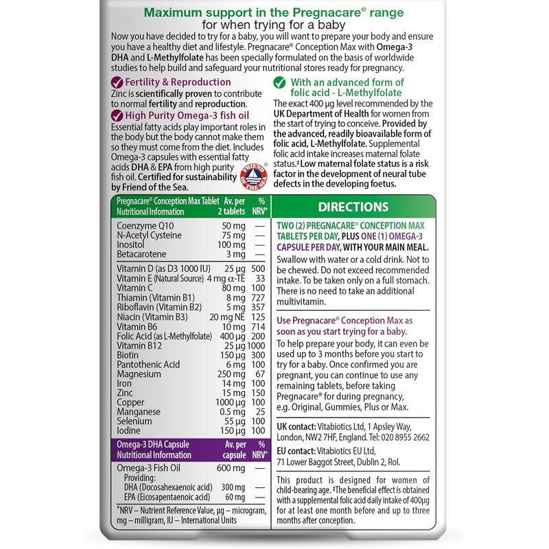 4 x Pregnacare Max Conception and Fertility for Women -