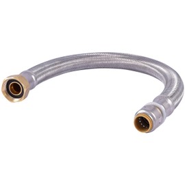 SharkBite Max 1/2 Inch x 3/4 Inch FIP x 18 Inch Stainless Steel Braided Flexible Water Heater Connector, Push to Connect Brass Plumbing Fitting, PEX Pipe, Copper, CPVC, PE-RT, HDPE, UR3068FX18