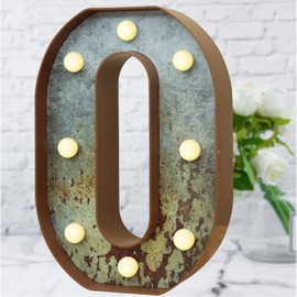 LED Marquee Light Up Letters Industrial Vintage Style Lighted Letters Rust Metal Effect Marquee Letter with Lights Illumination Letter Signs for Christmas Wedding Birthday Party Home Cafe Bar Decor-O
