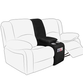 molasofa Leather Like Additional Recliner Console Cover for Reclining Loveseat Covers Stretch Jacquard Middle Console Cover for Recliner Couch and Sofa Dark Black