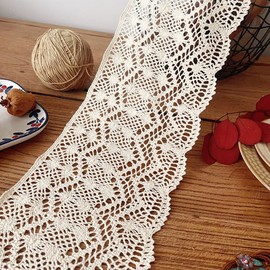 QILANJO 20 Feet Hollow out Lace Trim Fabric 6.3 Inch Width Crochet Lace Ribbon Accessories for Sewing, DIY, Crafts, Clothing Applique, Handmade Table Runner, Placemat, Bridal Wedding Decor, Beige