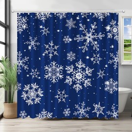 Fitumiw Winter Snowflakes Christmas Shower Curtain 72" x 72" Snowflake Home Bathroom Decorations Snow Santa Xmas Bathtub Curtain Set with 12 Hooks (Blue)